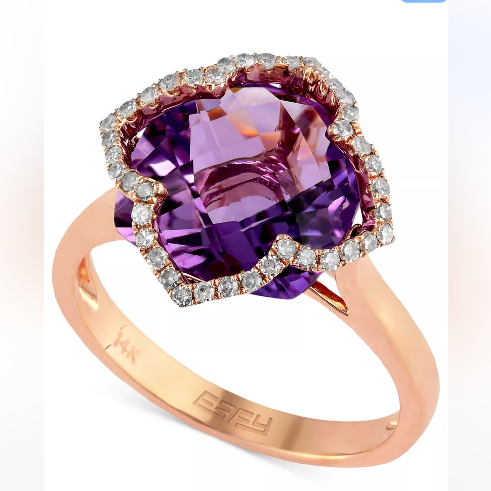 Lavender Rosé by Effy Amethyst 5-3/4 carat and Diamond Clover Ring 14k Rose Gold
